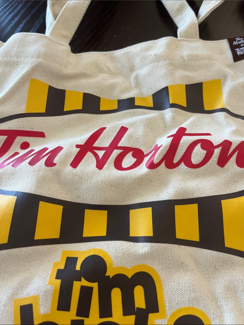 Tim Hortons Cream Canvas Tote Bag with Yellow & Black Accents - Picture 4 of 5